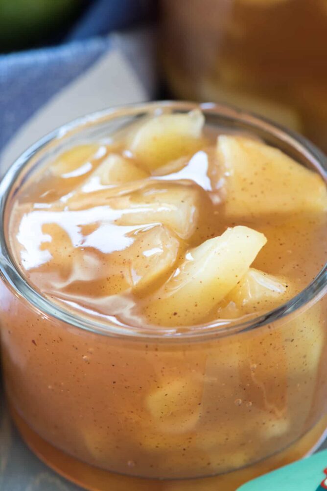 Apple pie filling in a small glass