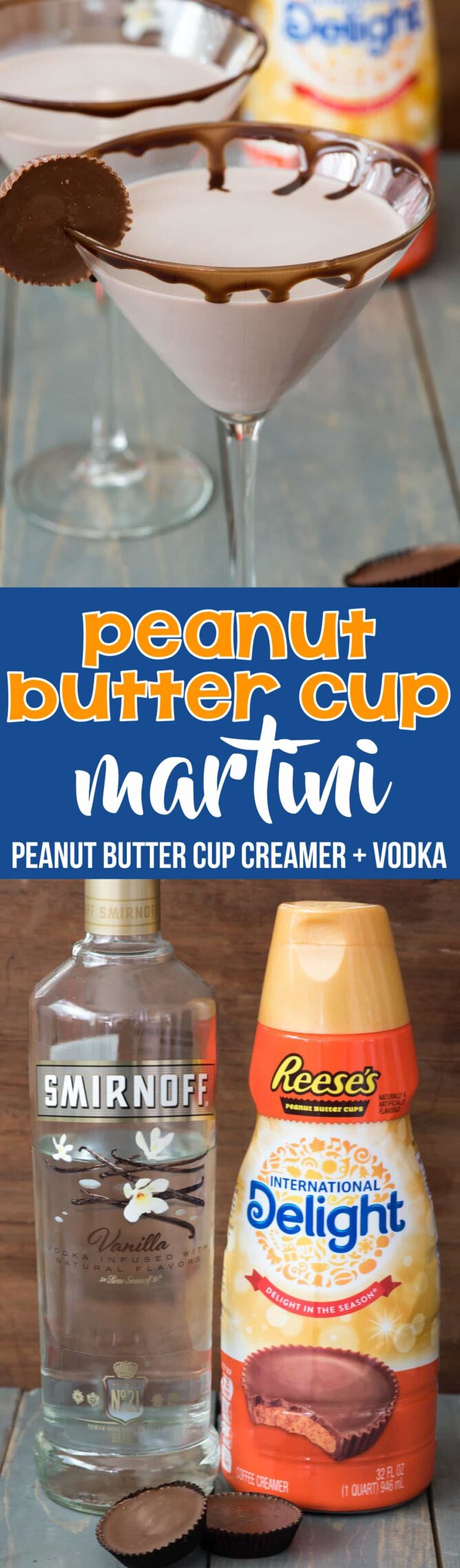 Easy Peanut Butter Cup Martini – just two ingredients and no fuss to your FAVORITE dessert martini ever!! Oh so sweet and chocolate, this is one of the best dessert cocktails I’ve ever had.
