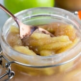 jar of apple pie filling with spoon