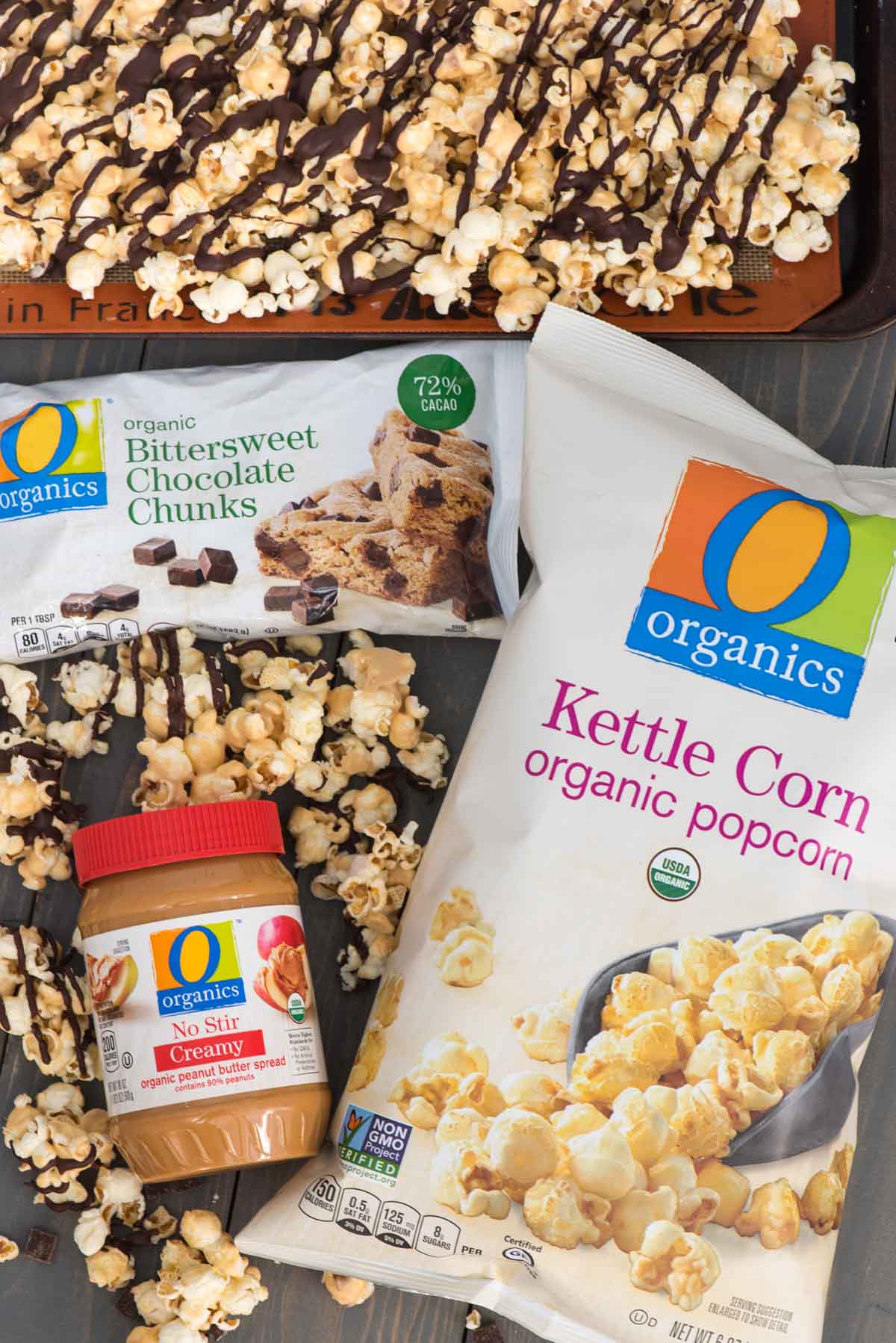 Chocolate Peanut Butter Popcorn using O Organics products from Safeway