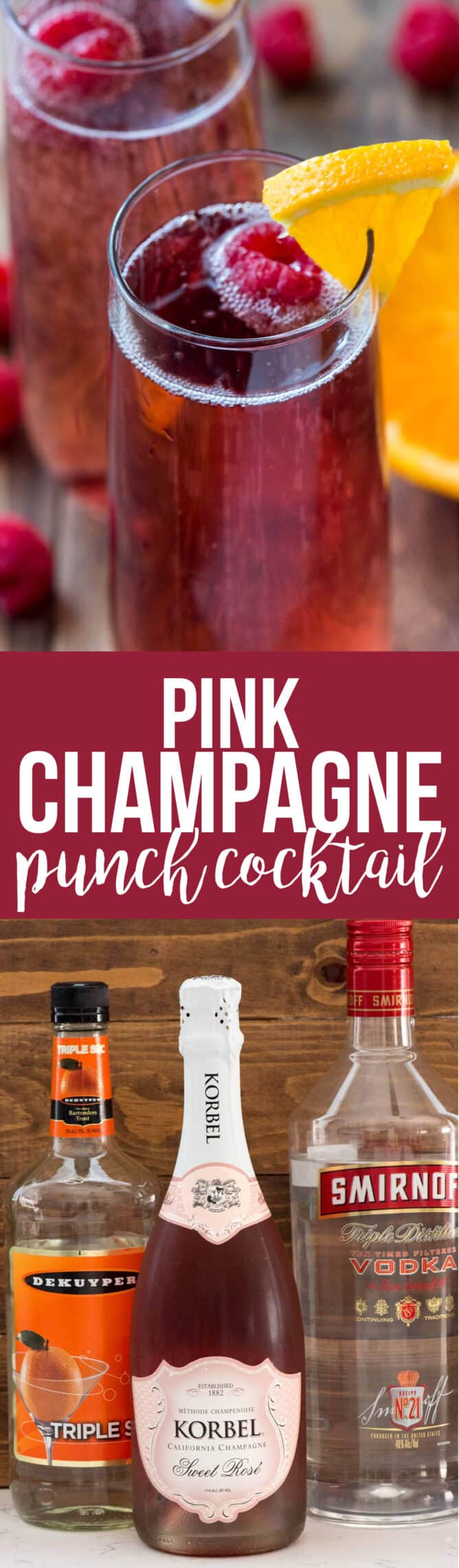Collage of Pink Champagne Punch Cocktail