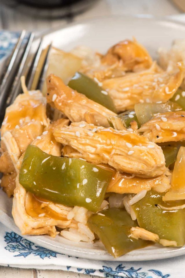 Shredded sweet and sour chicken is an easy pressure cooker recipe. It's perfect for an easy dinner and even the kids love it!