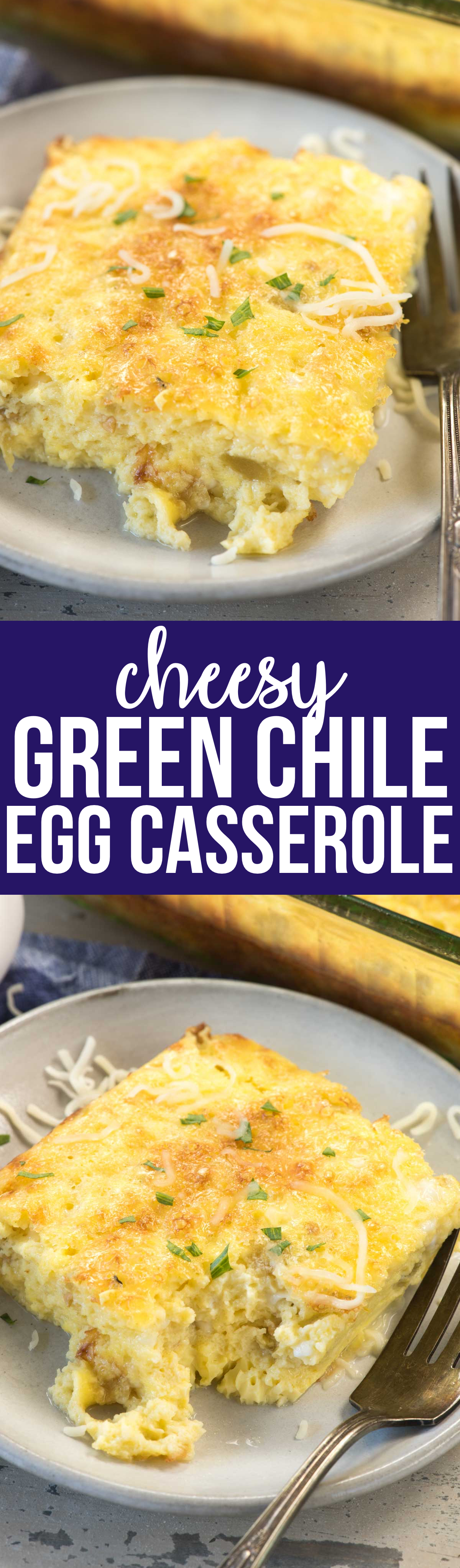 Cheesy Green Chile Egg Casserole is the perfect brunch recipe! It's got lots of cheese and some spice from green chiles; this recipe is a family favorite!