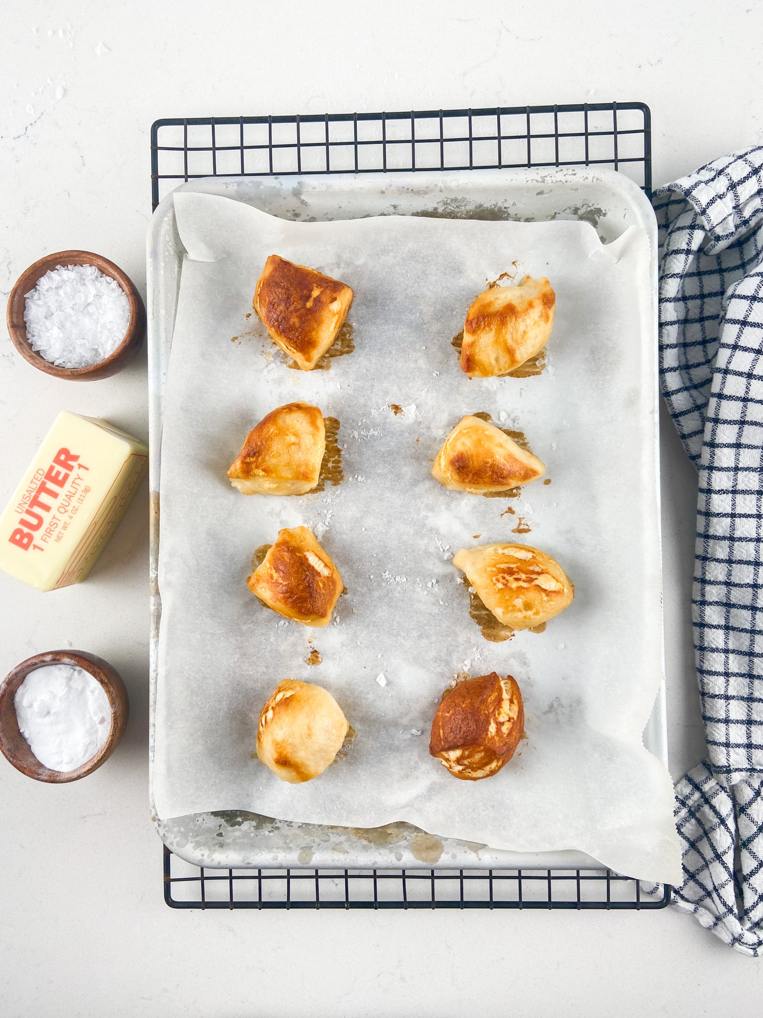 pretzel bites on parchment paper