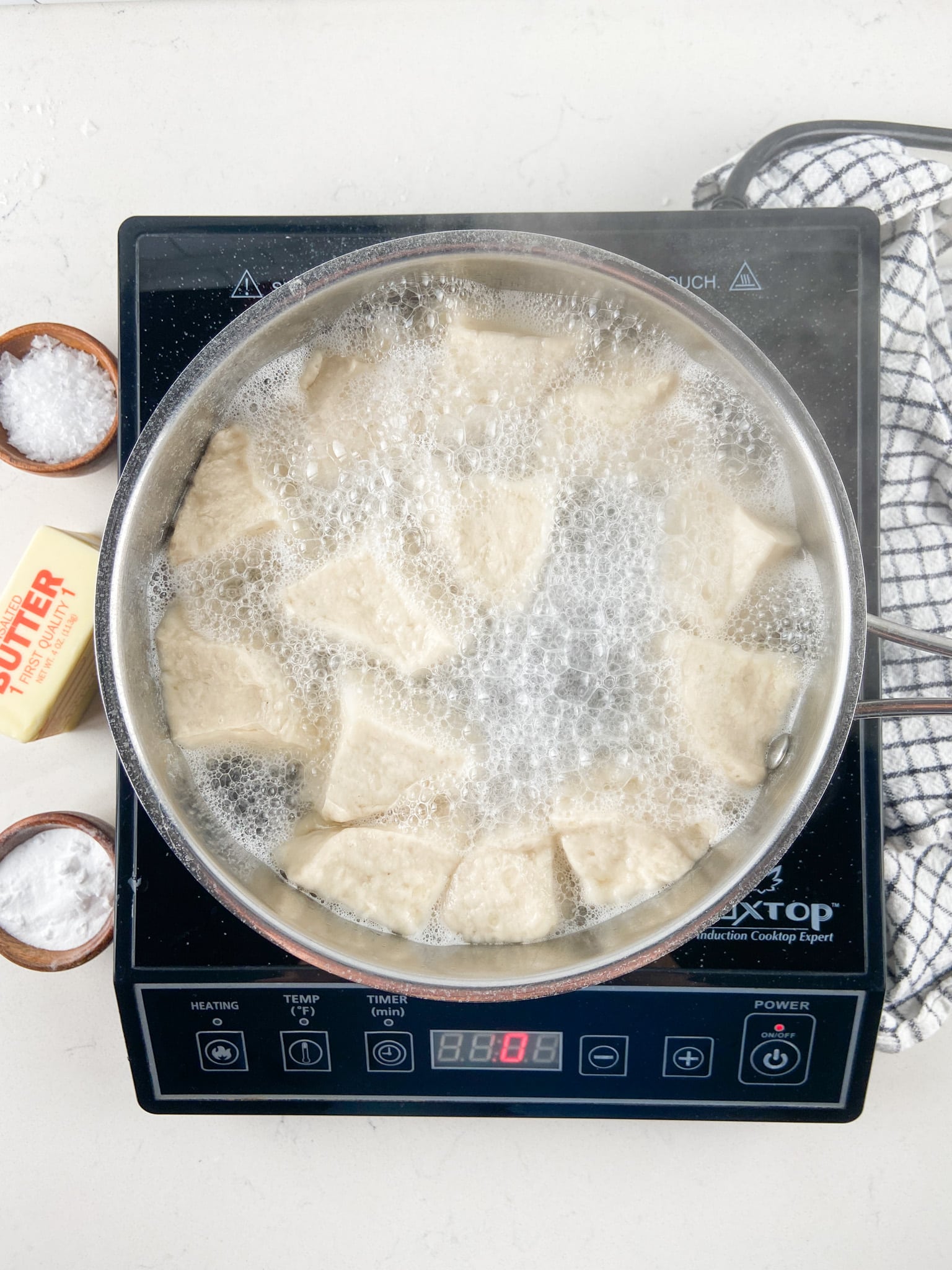 pretzel bites in boiling water.