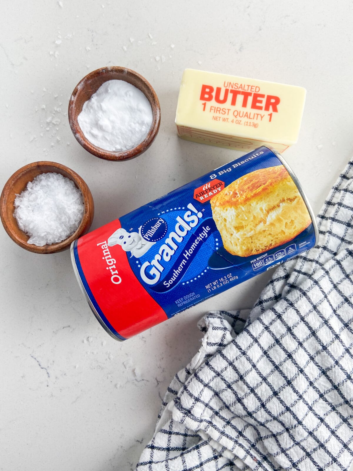 biscuit can, butter, salt bakingsoda.