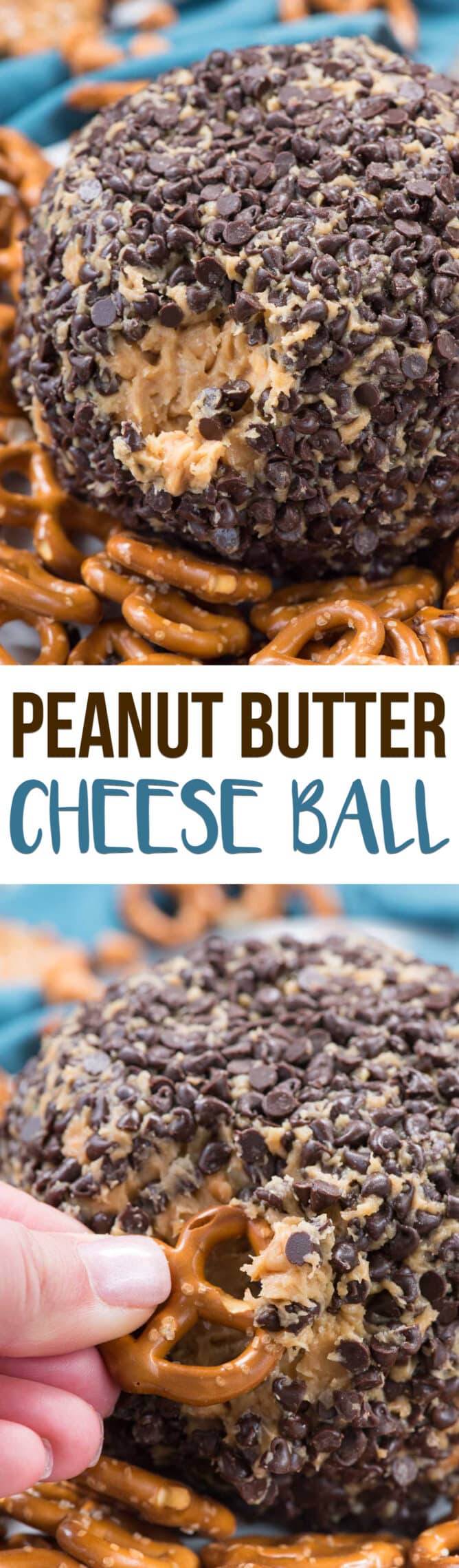 collage with two peanut butter cheese ball photos