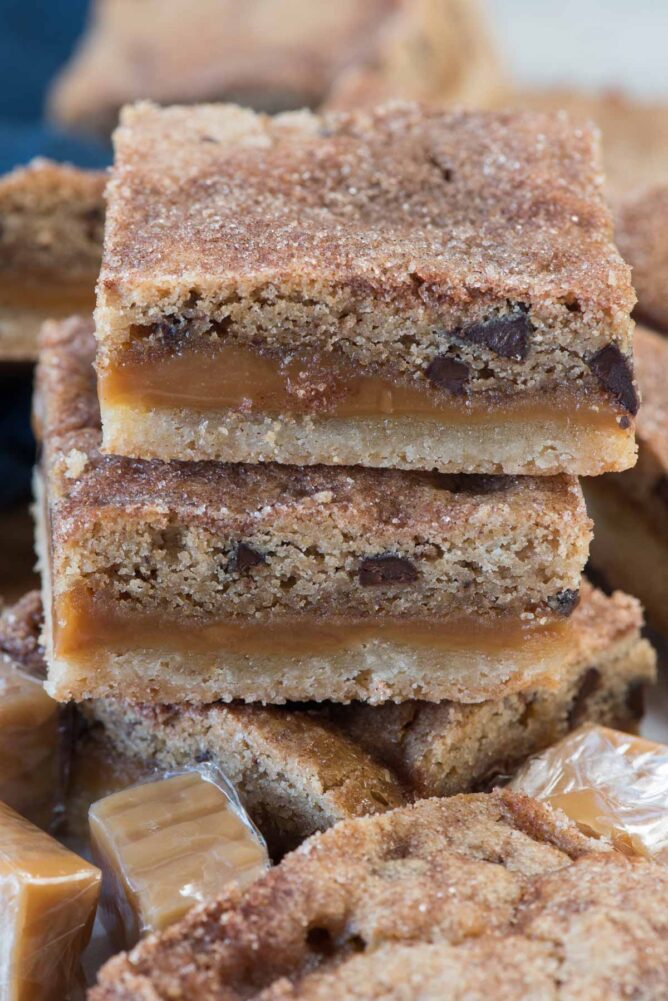 stack of caramel cookie bars