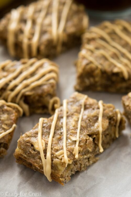 four Banana breakfast bars on a table