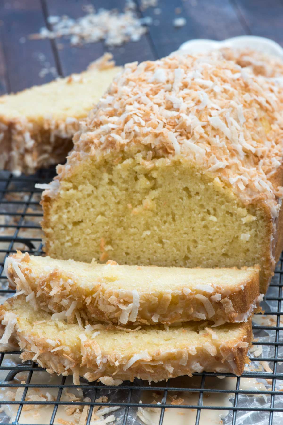 sliced coconut pound cake