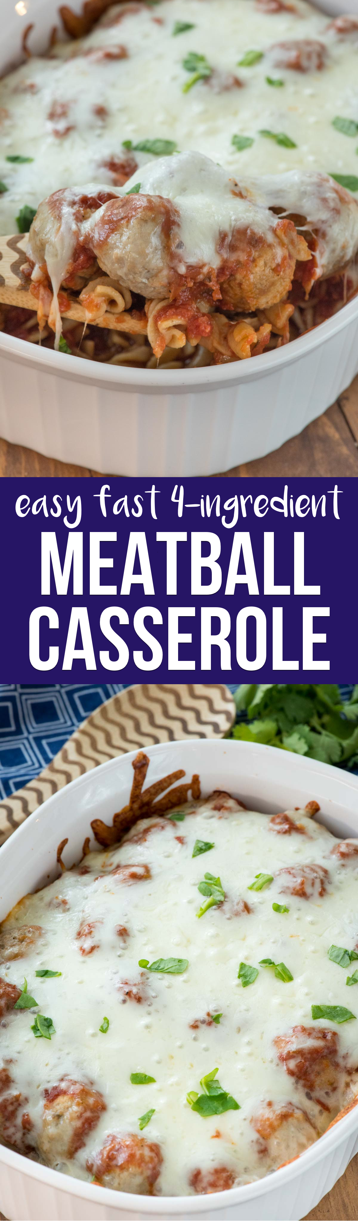 Just 4 ingredients in this EASY Meatball Casserole recipe! It's on the table in under 30 minutes and is the perfect weeknight meal!
