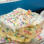 slice of funfetti cake on plate