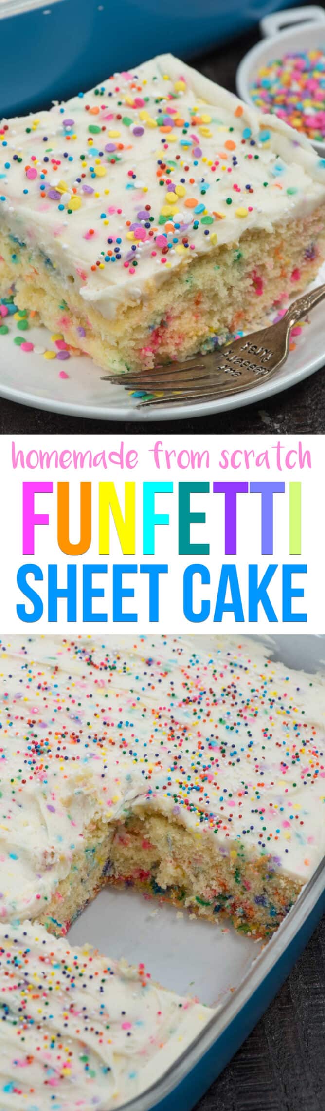 collage of funfetti cake photos