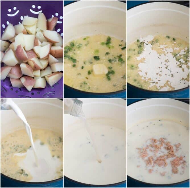 Process shots of how to make clam chowder soup