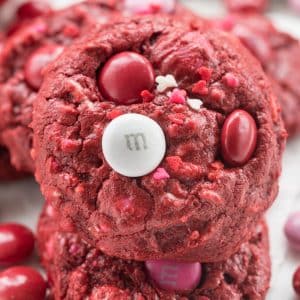 stack of red velvet cookies