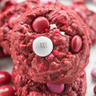 stack of red velvet cookies