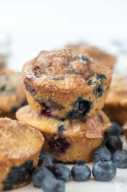 Stack of Banana Blueberry muffins
