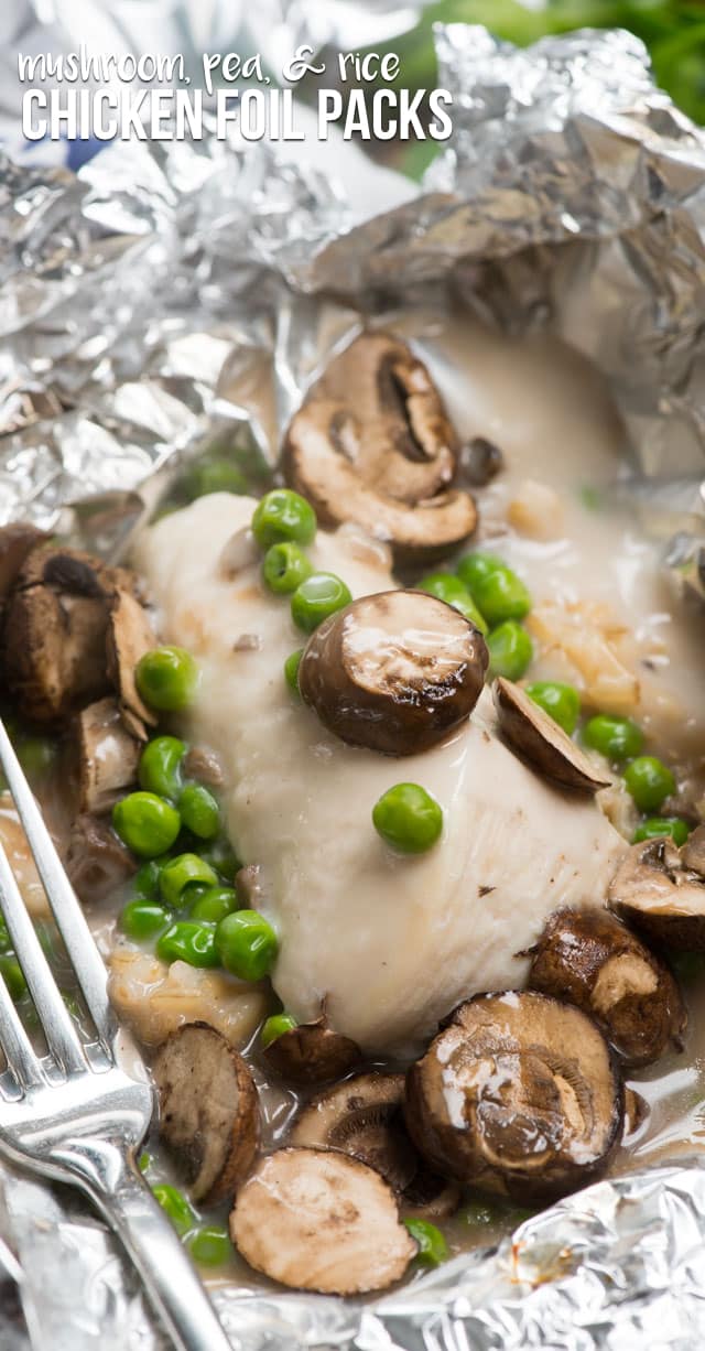 chicken and mushrooms in a foil packet