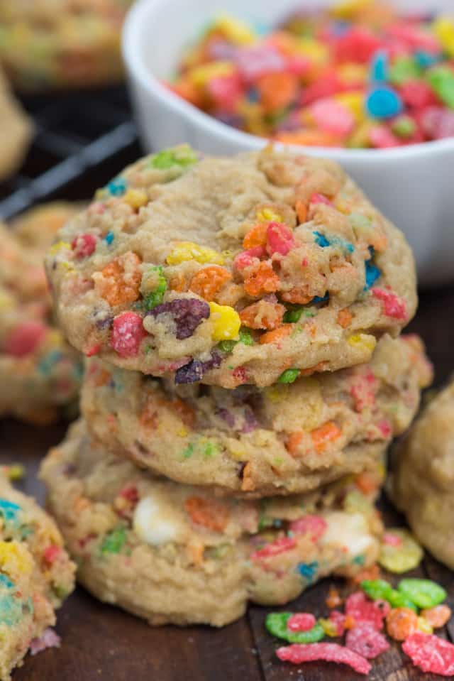 stack of fruity pebble cookies