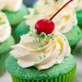 close up shot of shamrock shake cupcake