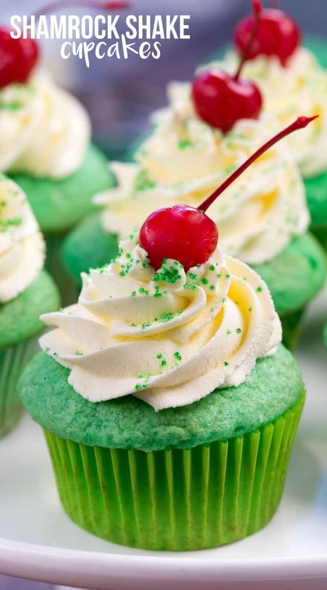 close up shot of shamrock shake cupcake