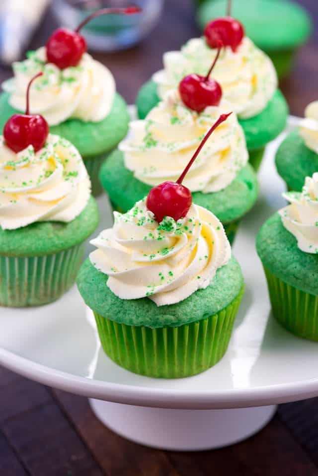 shot of 5 shamrock shake cupcakes 