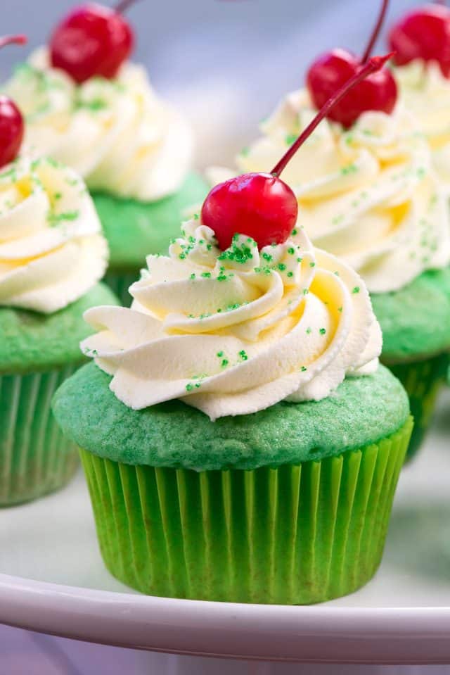 close up of shamrock shake cupcake