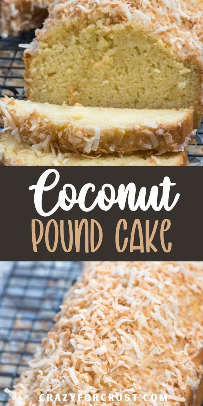 collage of coconut pound cake photos