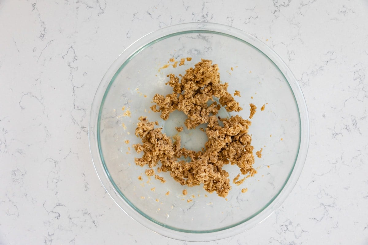 creamed butter and brown sugar in bowl.