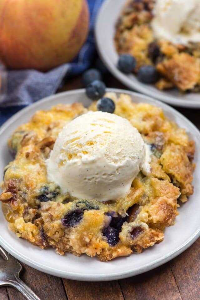 dump cake on white plate