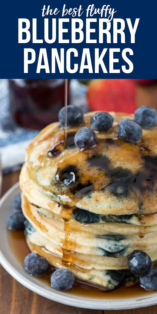 stack of blueberry pancakes on white plate