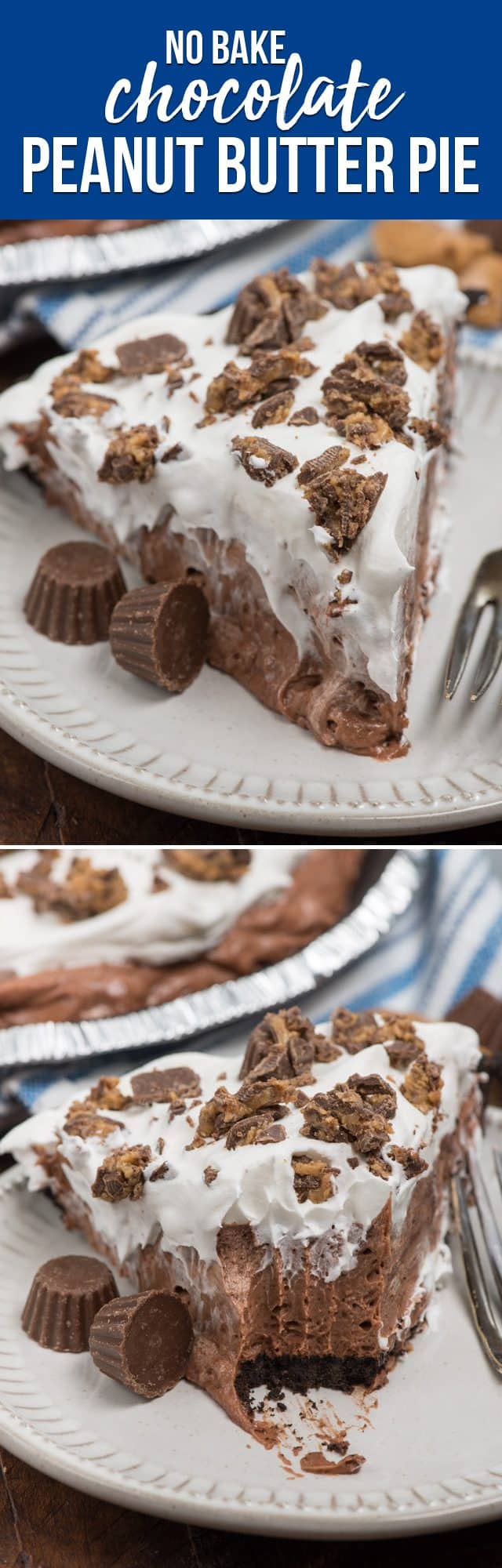 collage of chocolate peanut butter pie photos