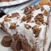 slice of chocolate pb pie on white plate