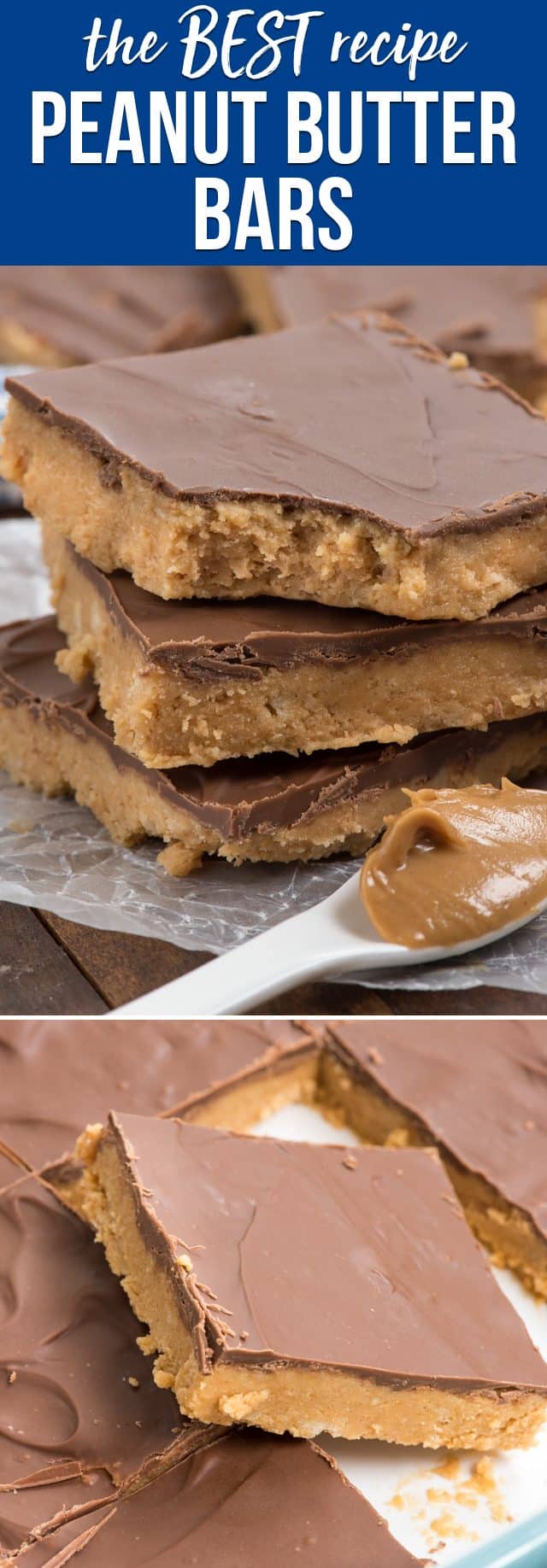 collage of no bake peanut butter bars