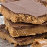stack of peanut butter bars with bite missing