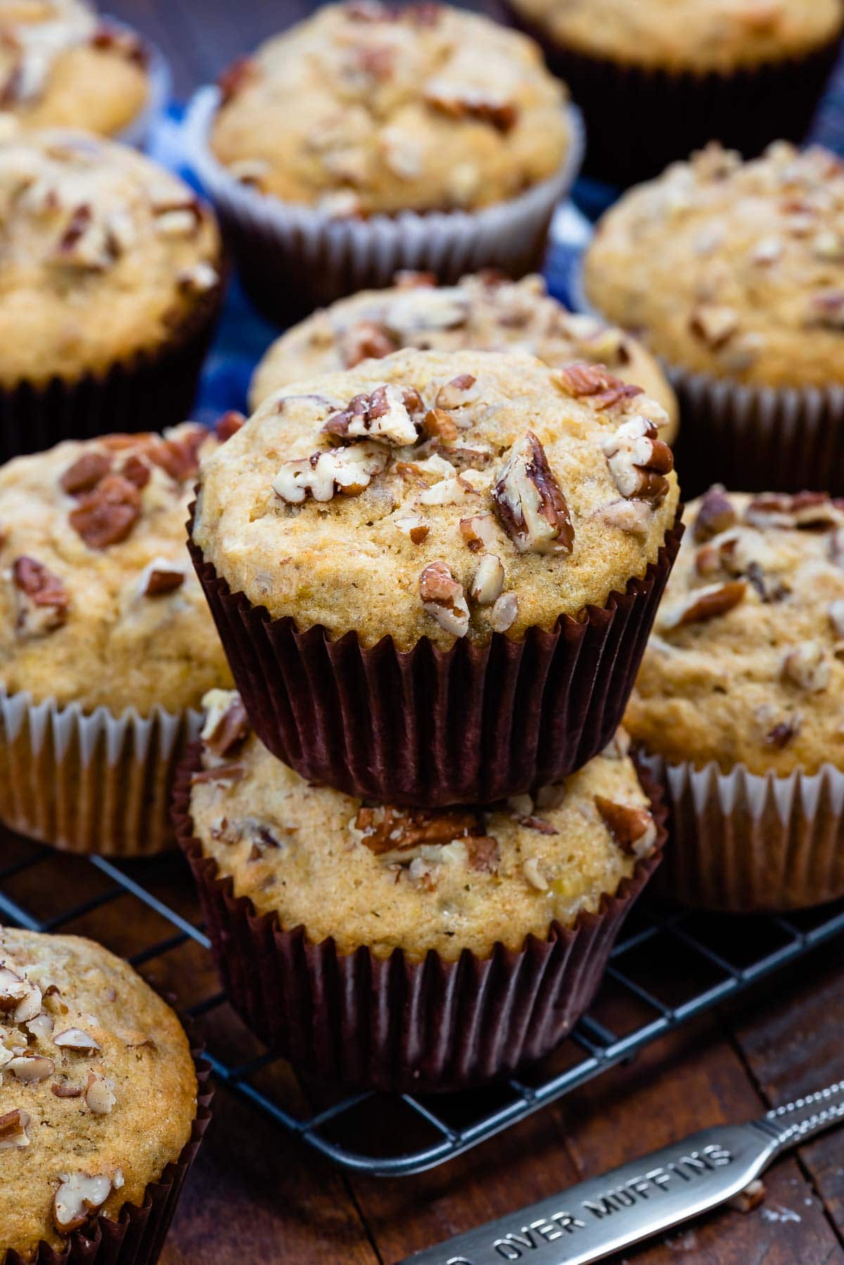 muffin in brown liner in a stack of 2