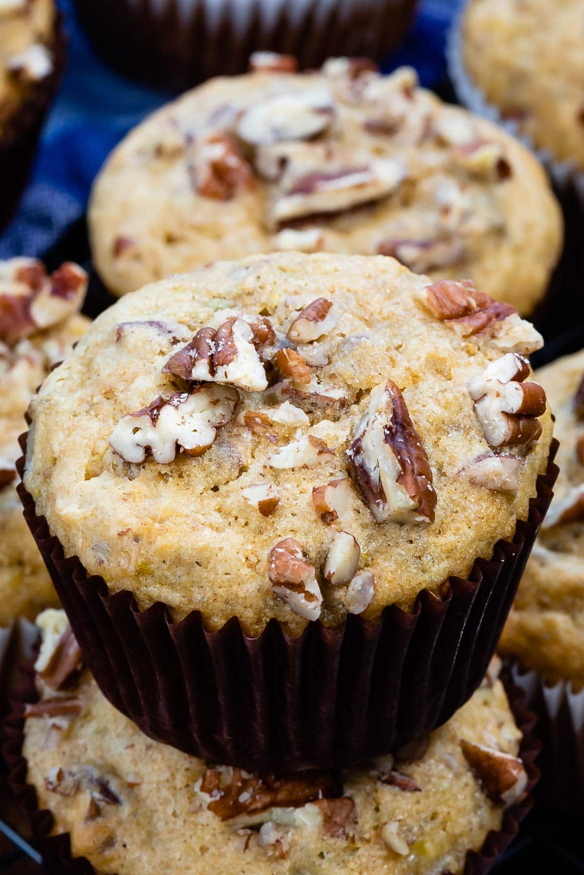 muffin in brown liner in a stack of 2