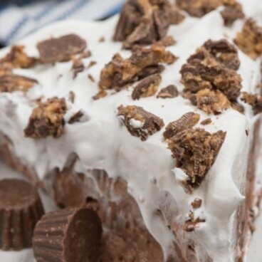 slice of peanut butter pie on white plate