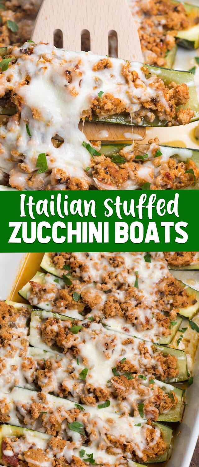 collage of stuffed zucchini boats