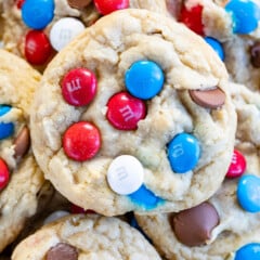 chocolate chip cookies and red white and blue m&ms baked in.