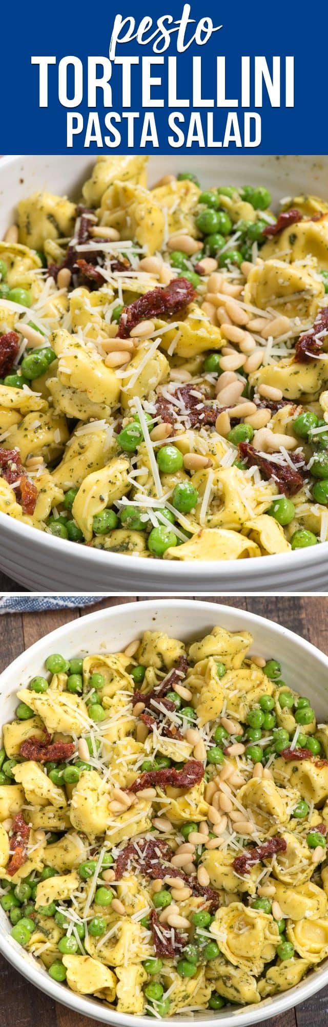 pesto tortellini salad collage