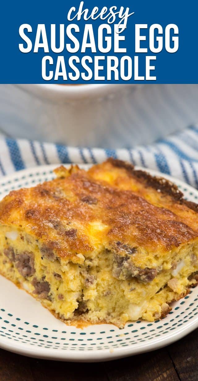 slice of sausage egg casserole on white plate