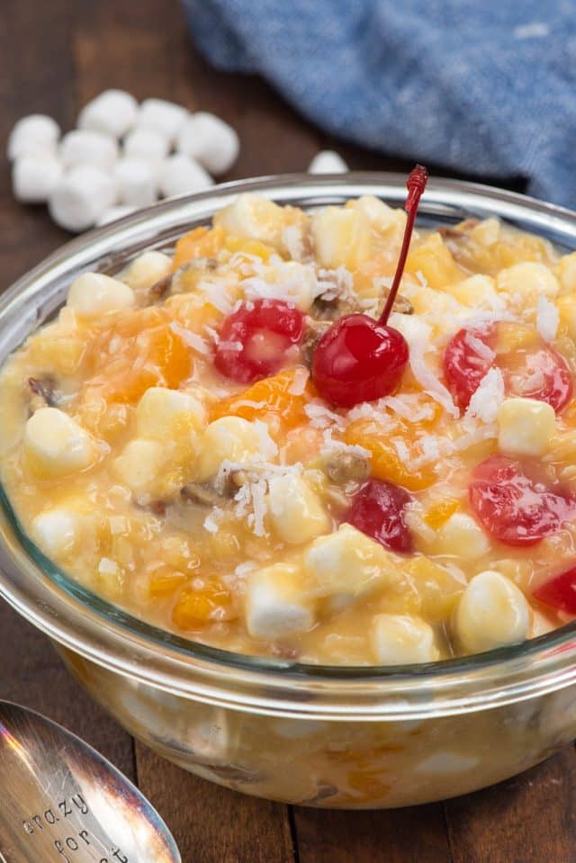 bowl of tropical ambrosia salad
