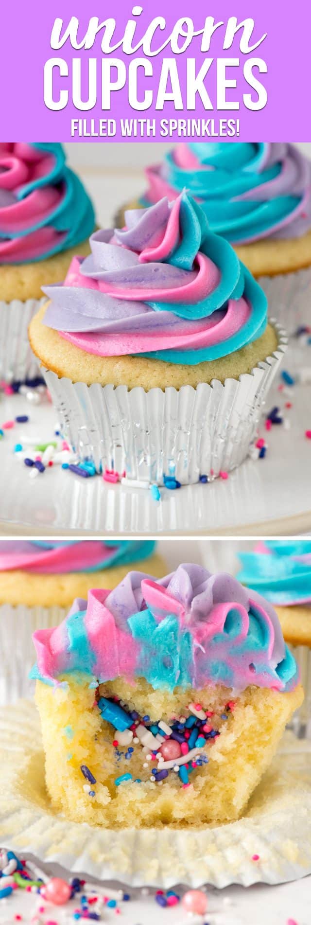 collage of unicorn cupcakes