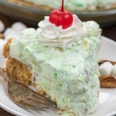 slice of Watergate salad pie on white plate