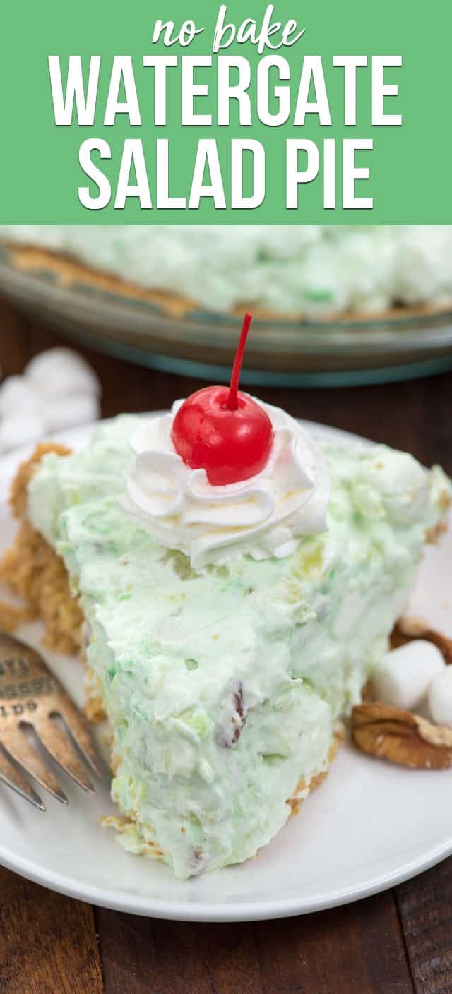 slice of Watergate salad pie on white plate