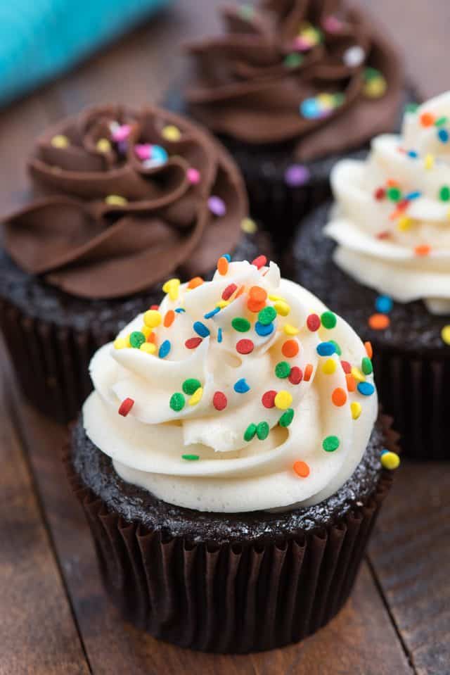 chocolate cupcake with vanilla frosting