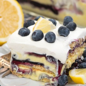 slice of blueberry lemon icebox cake