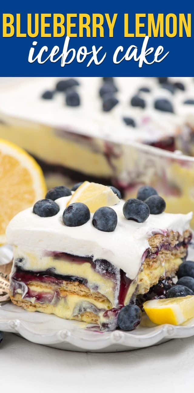 slice of blueberry lemon lush on white plate