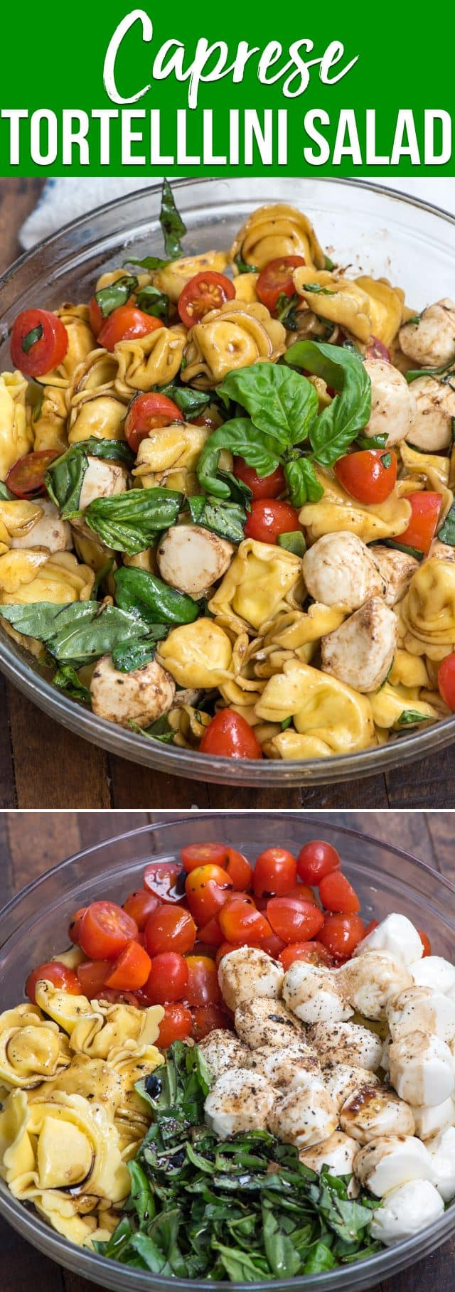 collage of tortellini caprese pasta salad recipe